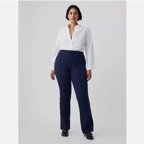GAP High Rise Flare Stretch Pants Pintuck Pleat Navy Blue Size 10 RT$80 NWT - Picture 3 of 16